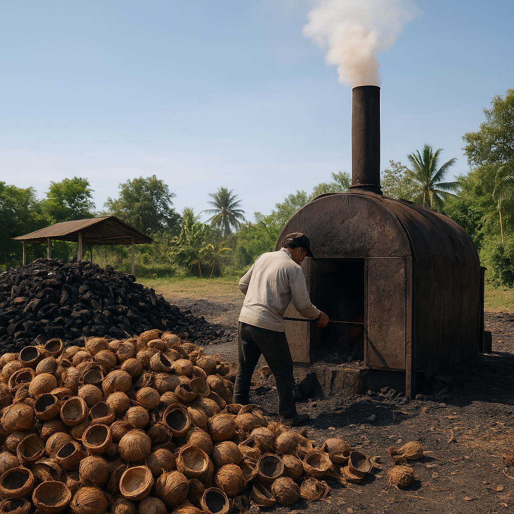 Eco-friendly kiln used to make sustainable coconut charcoal