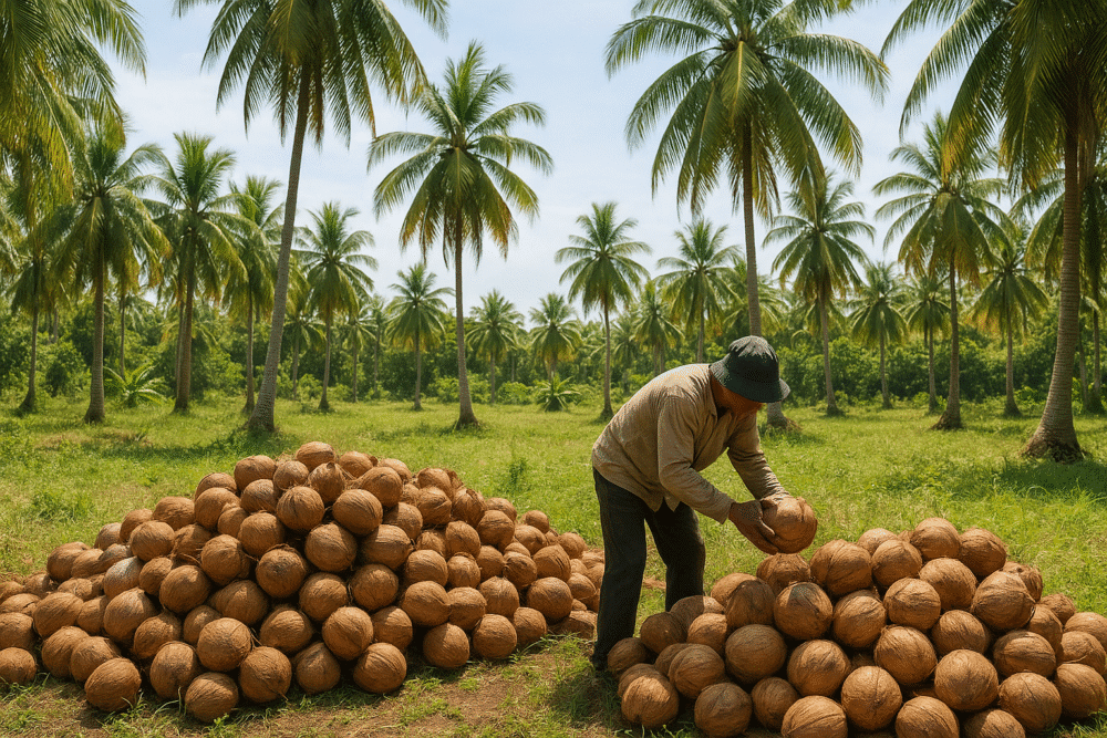 Coconut farms in Indonesia for shell charcoal production